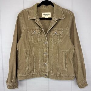 Eddie Bauer Green Corduroy Button Up Shirt Jacket Pockets Collared M
